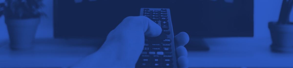 a remote control pointed at a television with a blue overlay