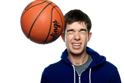 Joh Mulaney being hit by a basketball